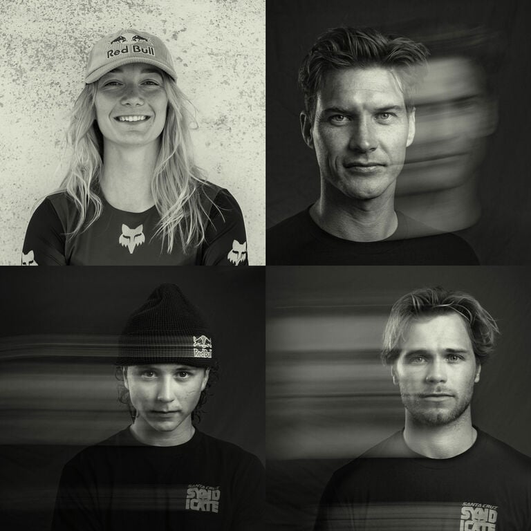 Four athletes in black and white.