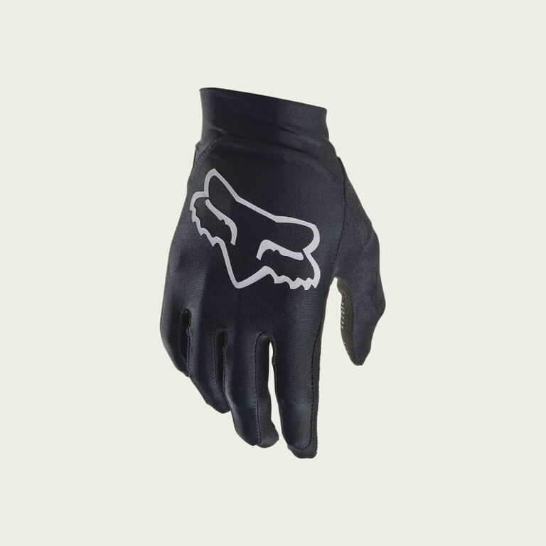 Black mountain bike glove on white background. 