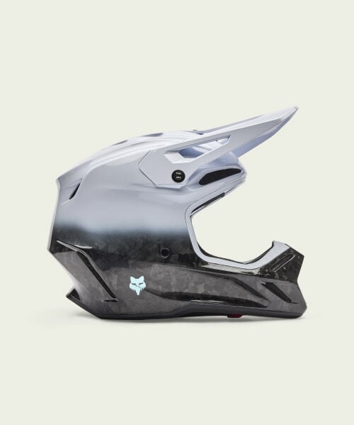 Black and white V3RS moto helmet