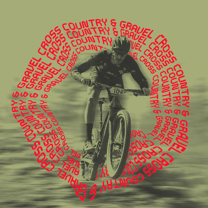 cross country mtb rider with stylized text calling out cross country and gravel gifts