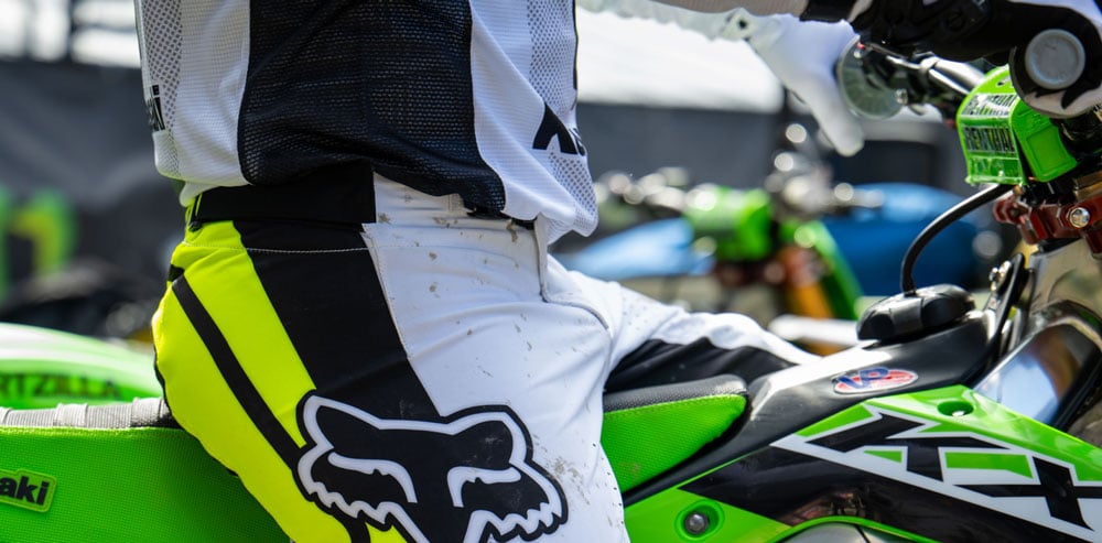Close up of Fox 360 motocross pants.