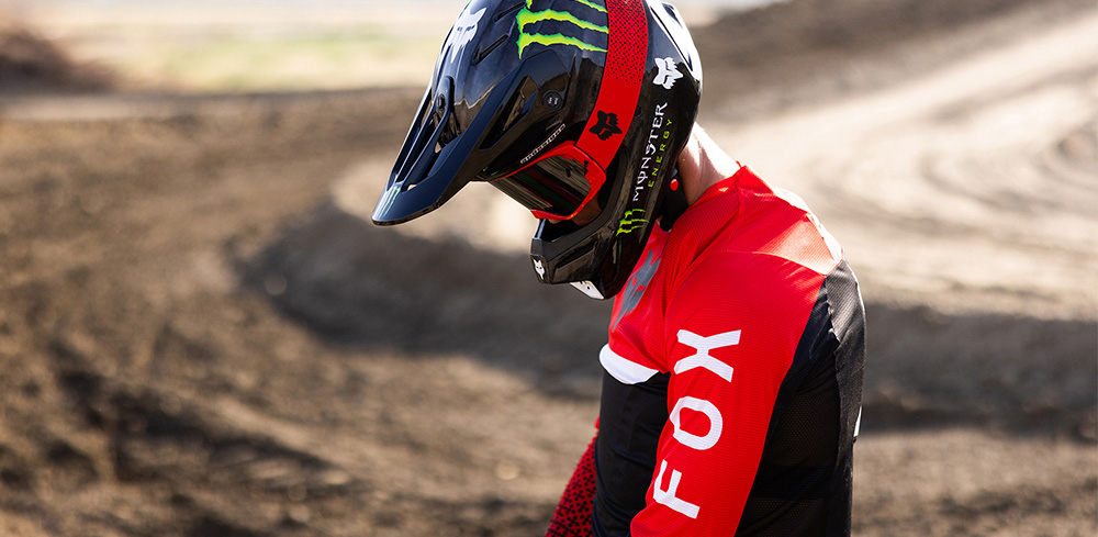 Close up of an MX rider on a track.